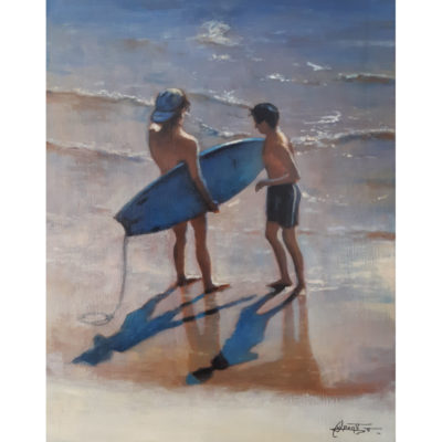 "Surfeur guettant la mer"