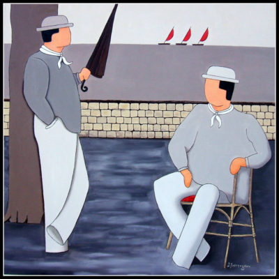 "Discussion sur la terrasse"