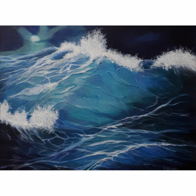 "Vagues turquoises en pleine mer au clair de lune"