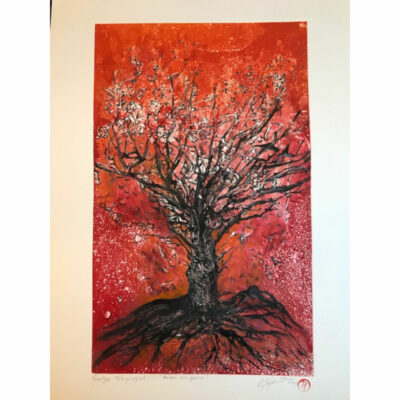 "Arbre sur fond rose"