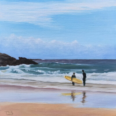 "Surfeurs sur la plage de Donnant"
