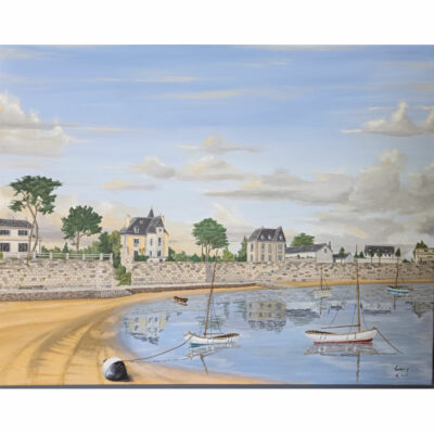 "Plage de Toulhars à Larmor Plage au soleil couchant"