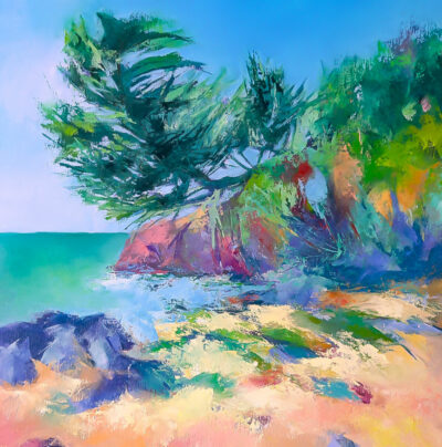 "Face mer: côte rocheuse avec arbre"