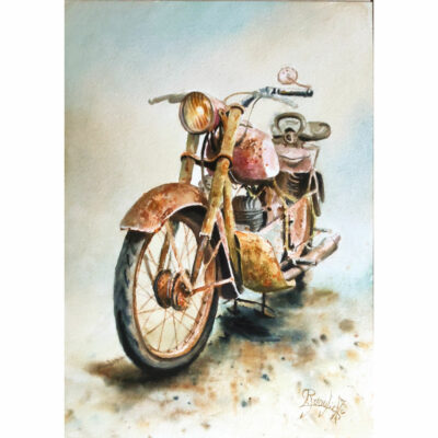 "La vieille motocyclette Peugeot P 55, 1948"